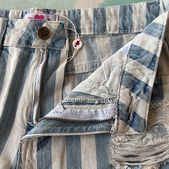 Buddy Love Blue & White Stripe High Rise Distressed‎ Soft Denim Shorts NWT - Picture 5 of 11